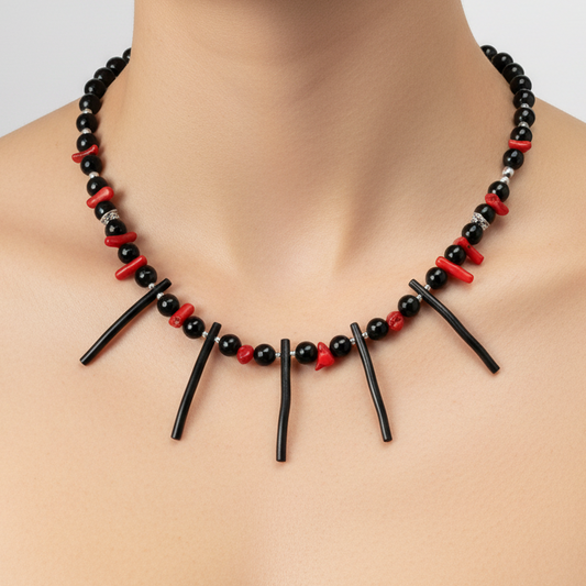 Black & Red Coral Necklace - Katerina Roukouna