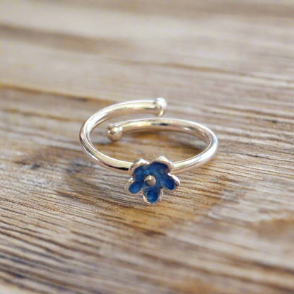 Sterling silver blue flower ring