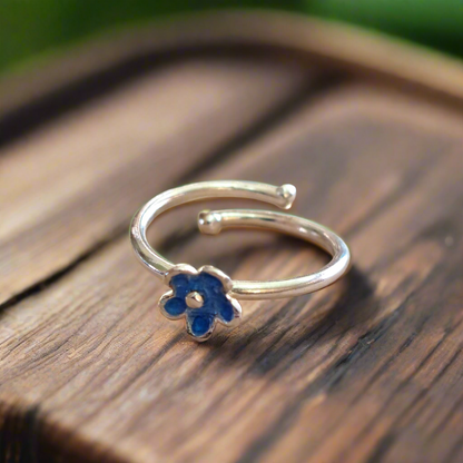 Sterling silver blue flower ring