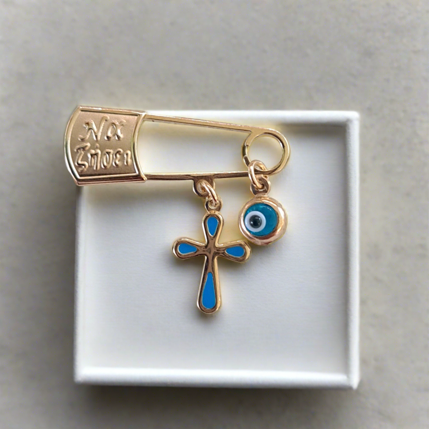 9K blue cross baby charm