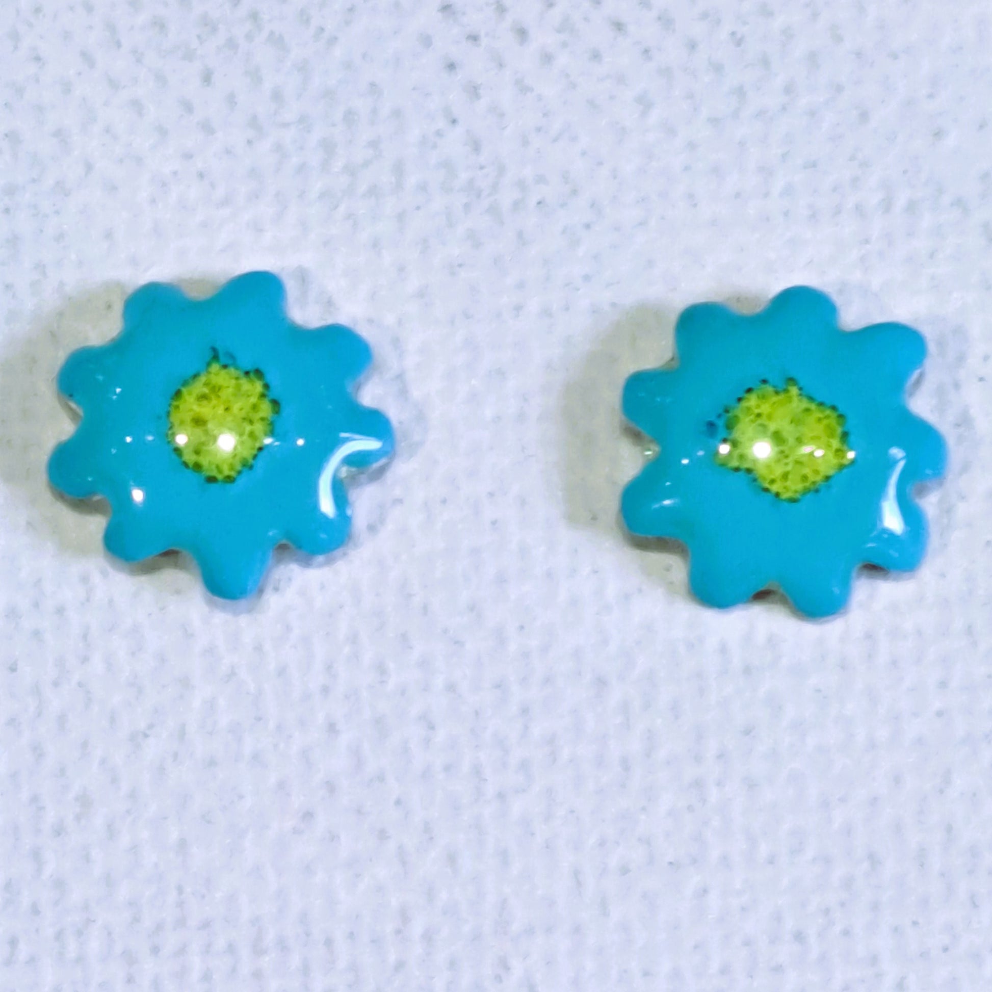 Blue - yellow flower silver earrings 
