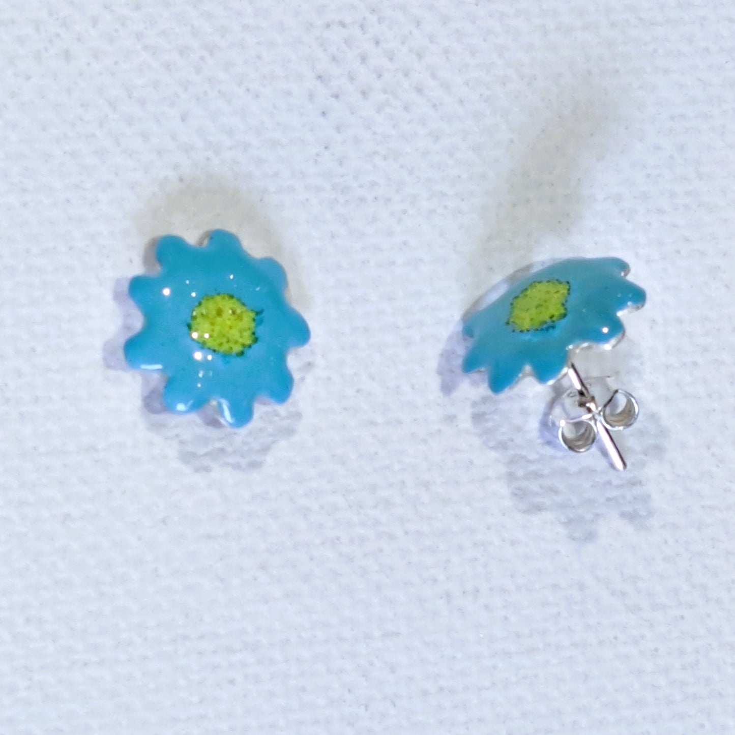 Blue flower stud sterling silver earrings