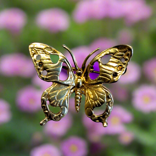 Butterfly-gold plated sterling silver brooch