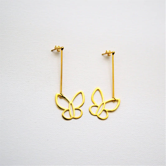 Butterfly long gold plated earrings