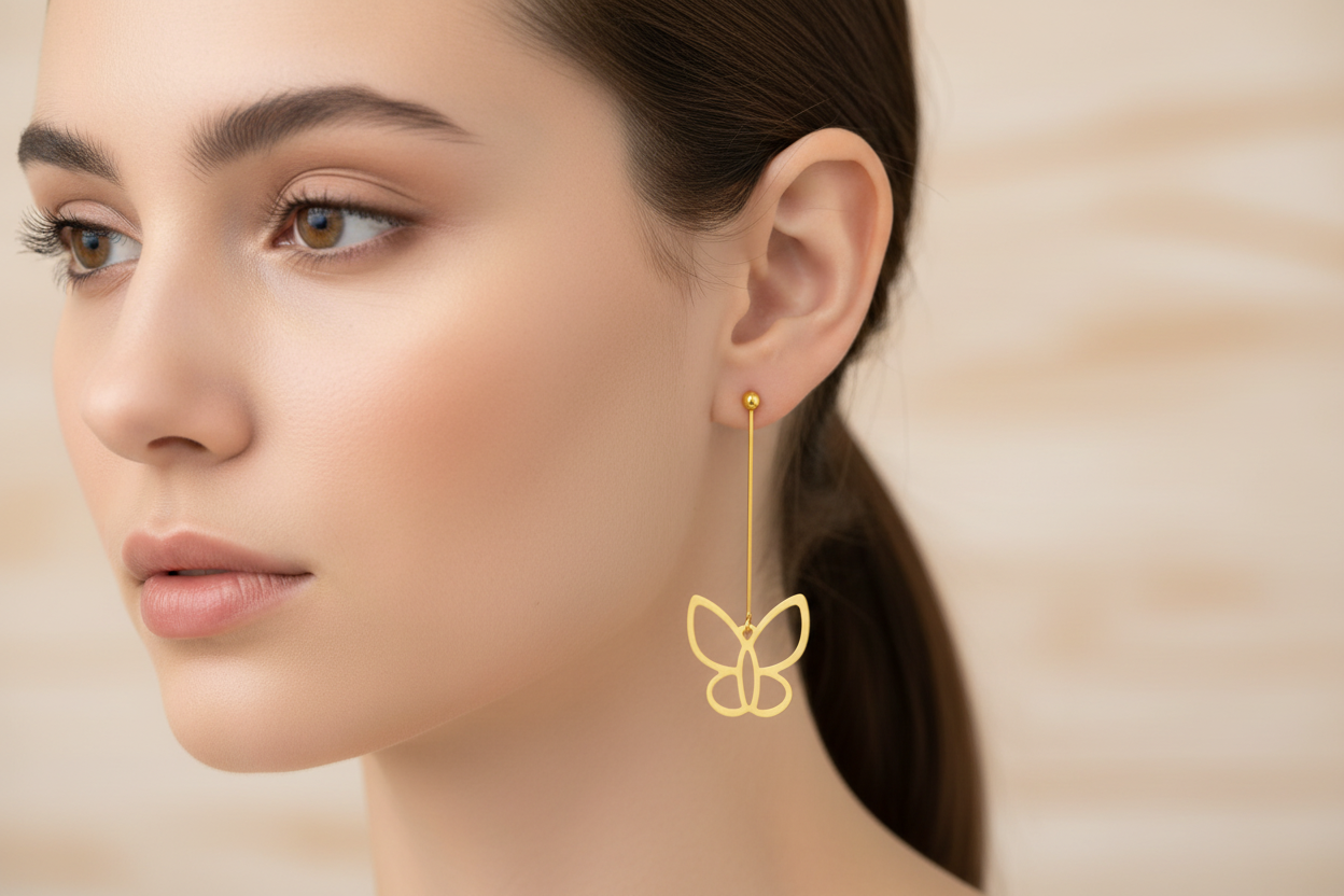 Butterfly long gold plated earrings - Katerina Roukouna