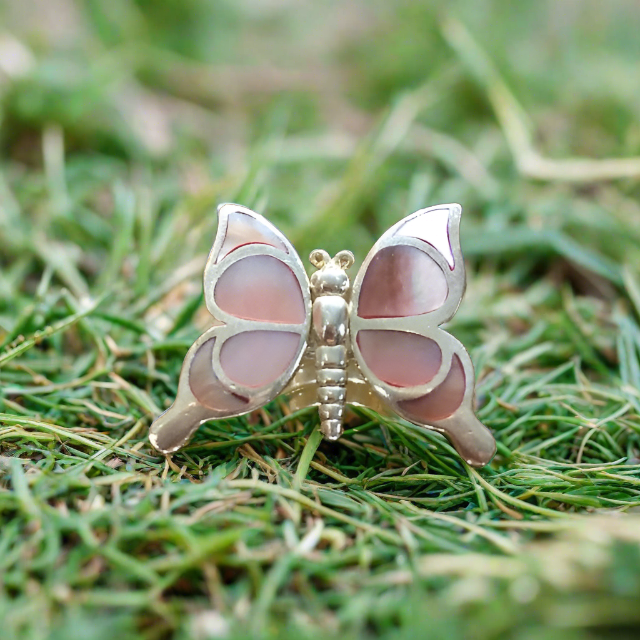 Butterfly silver ring with abalone