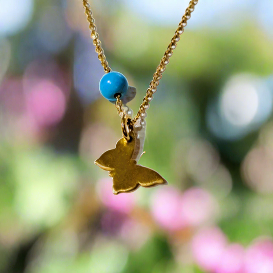 Matte butterfly 14K gold necklace