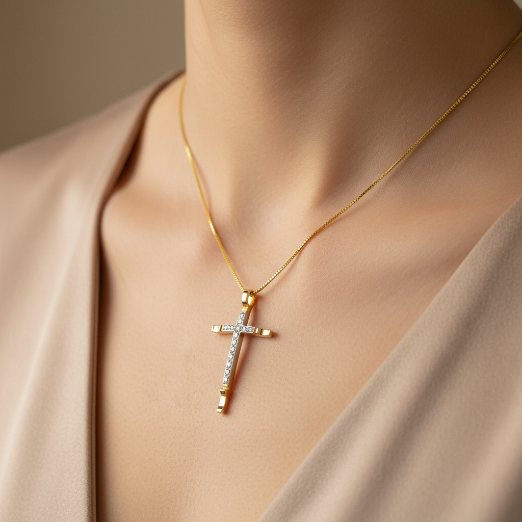 14K Gold cross with zirkons - Katerina Roukouna