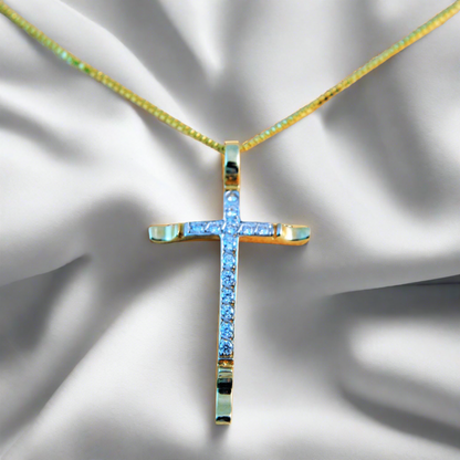 14K Gold cross with zirkons