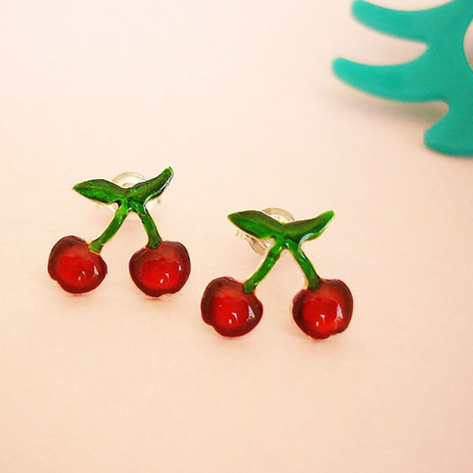 Cherries sterling silver stud  earrings