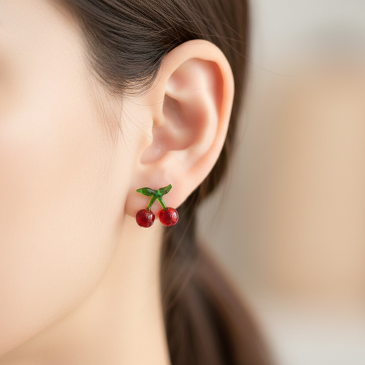 Cherries sterling silver stud  earrings - Katerina Roukouna