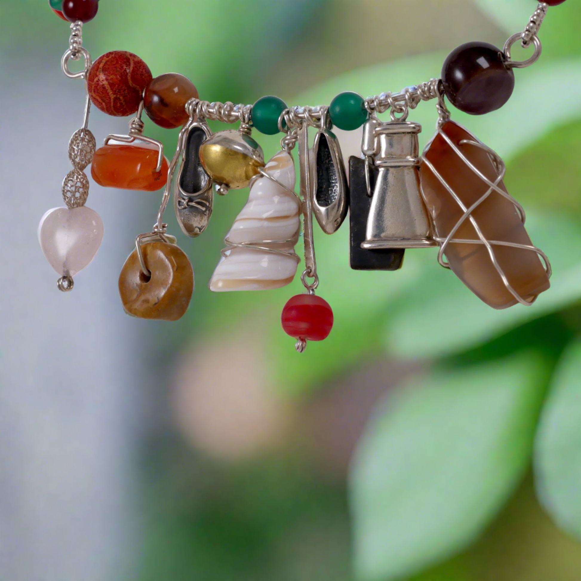 Multi-Color Necklace w' Sterling Silver Elements & Gemstones - Katerina Roukouna
