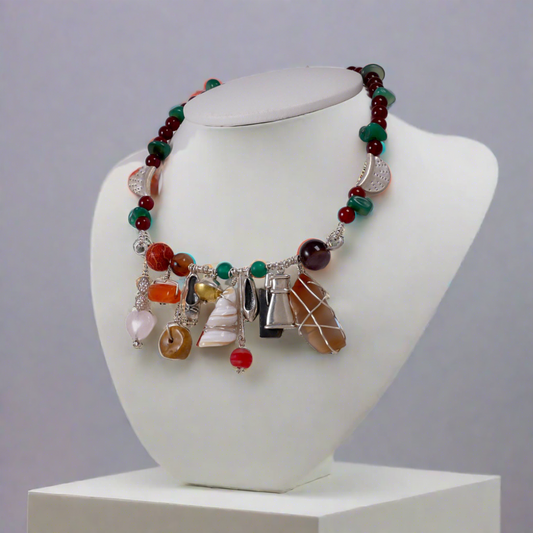 Multi-Color Necklace w' Sterling Silver Elements & Gemstones