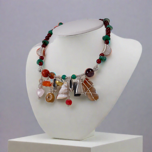 Multi-Color Necklace w' Sterling Silver Elements & Gemstones - Katerina Roukouna