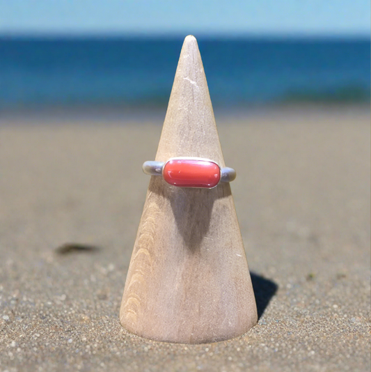 Coral ring with 18K gold and silver
