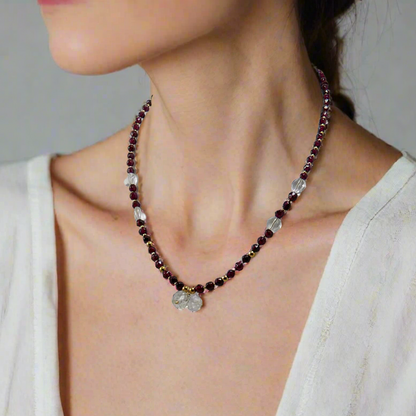 Garnets, Quartz & Gold Plated Silver Necklace - Katerina Roukouna