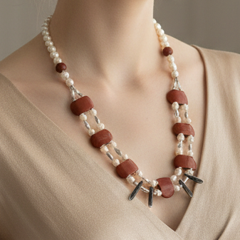 Handmade  necklace with pearls, jasper, onyx and sterling silver elements. - Katerina Roukouna