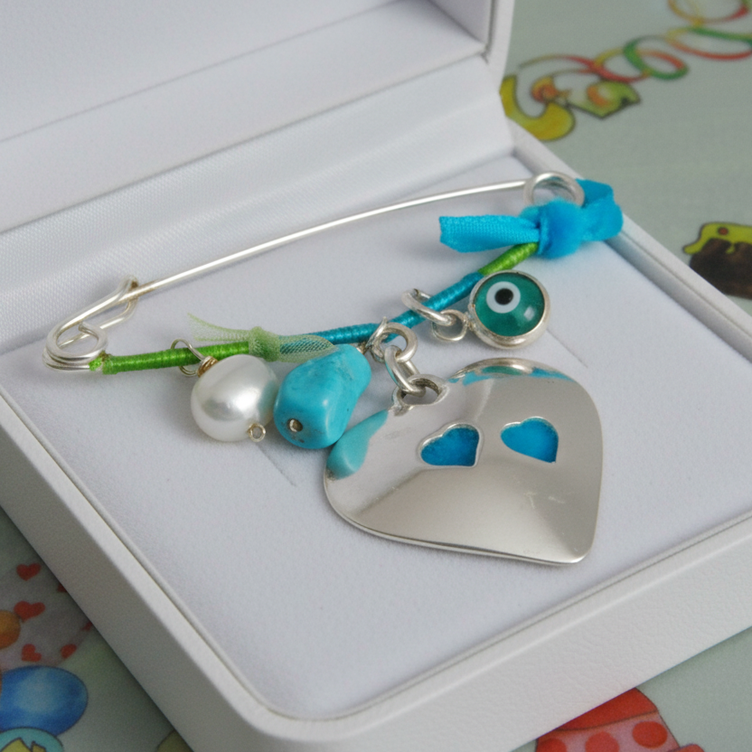 Handmade sterling silver -Baby boy heart lucky charm - Katerina Roukouna