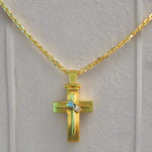 14K Handmade  Gold Cross with zirkons
