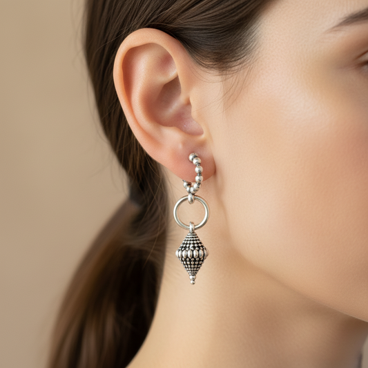 Ethnic style earrings with tiny hoops - Katerina Roukouna
