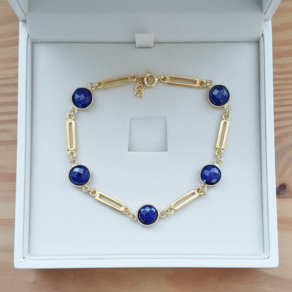 Handmade gold plated sterling silver bracelet with lapis lazouli - Katerina Roukouna