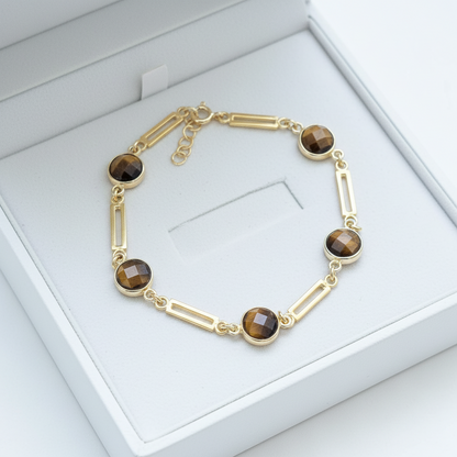 Handmade gold plated sterling silver bracelet with tiger eye gems - Katerina Roukouna