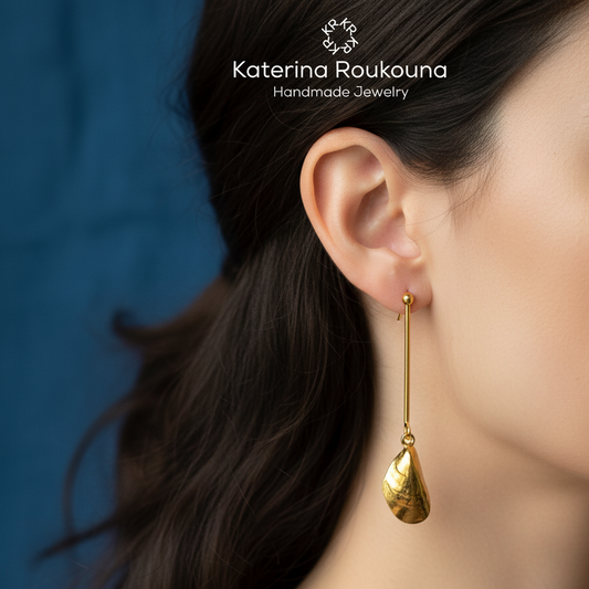 Long gold plated sterling silver earrings-mussels