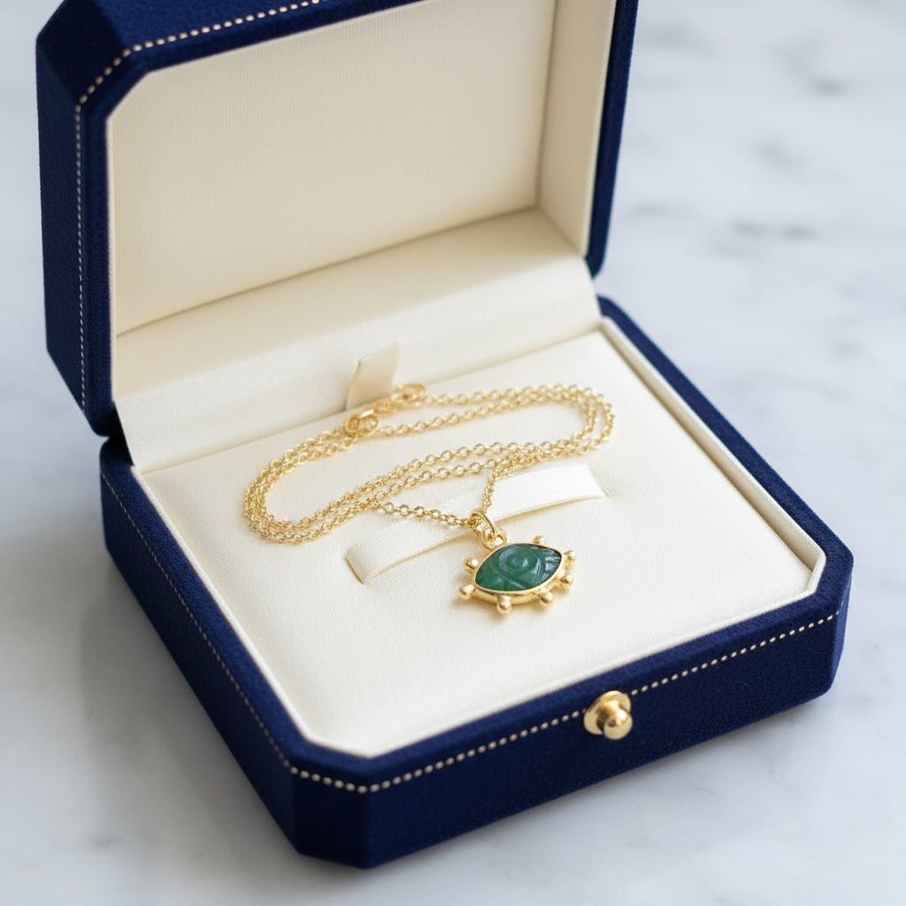 Handmade  gold plated  silver pendant with green agate evil eye - Katerina Roukouna
