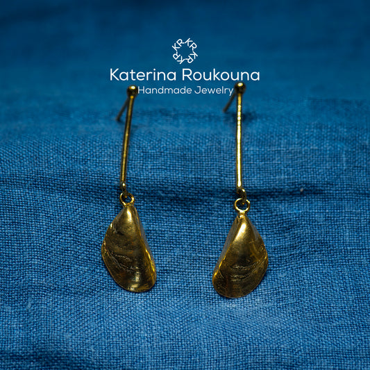 Long gold plated sterling silver earrings-mussels