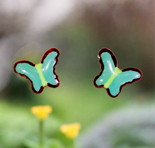 Green butterflies -sterling silver stud earrings