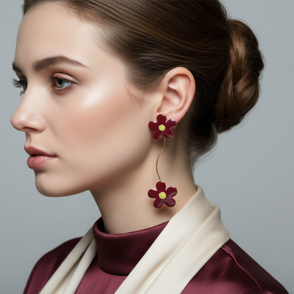 Handmade earrings with red flowers - Katerina Roukouna