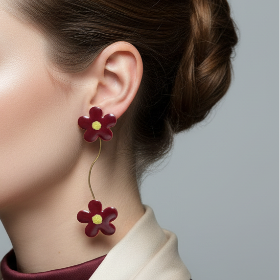 Handmade earrings with red flowers - Katerina Roukouna