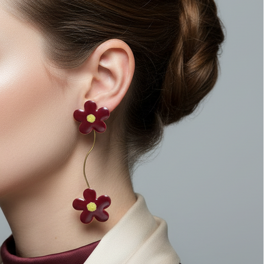 Handmade earrings with red flowers - Katerina Roukouna