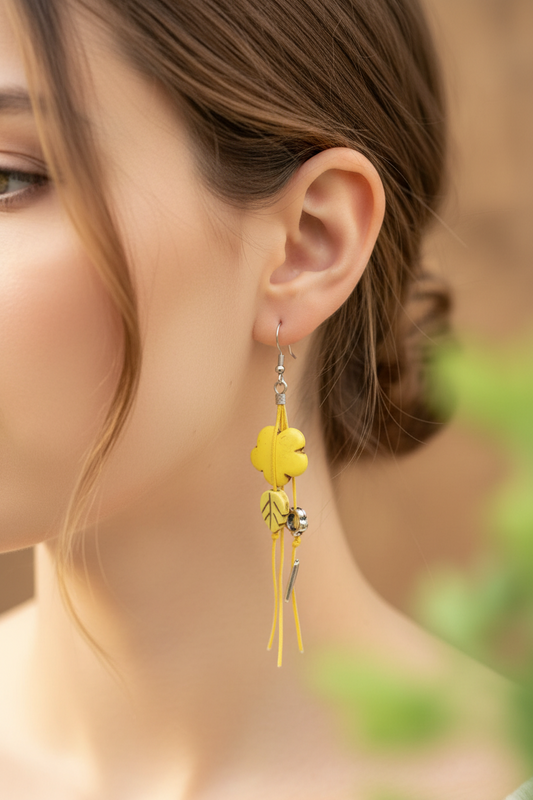 Handmade earrings with yellow haolites and metallic elements - Katerina Roukouna