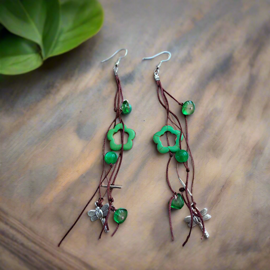 Long handmade earrings with green haolites