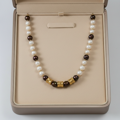 White-Brown Pearls & Gold Plated Silver Necklace - Katerina Roukouna