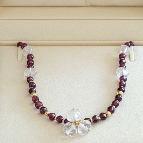 Garnets, Quartz & Gold Plated Silver Necklace - Katerina Roukouna