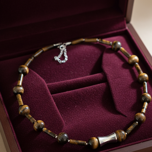 Handmade necklace with sterling silver and tiger eye - Katerina Roukouna