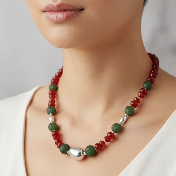 Carnelians & Jade Beads Necklace - Katerina Roukouna
