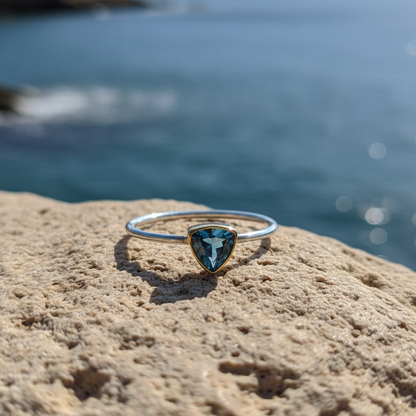 Handmade 18K and sterling silver ring with blue topaz - Katerina Roukouna