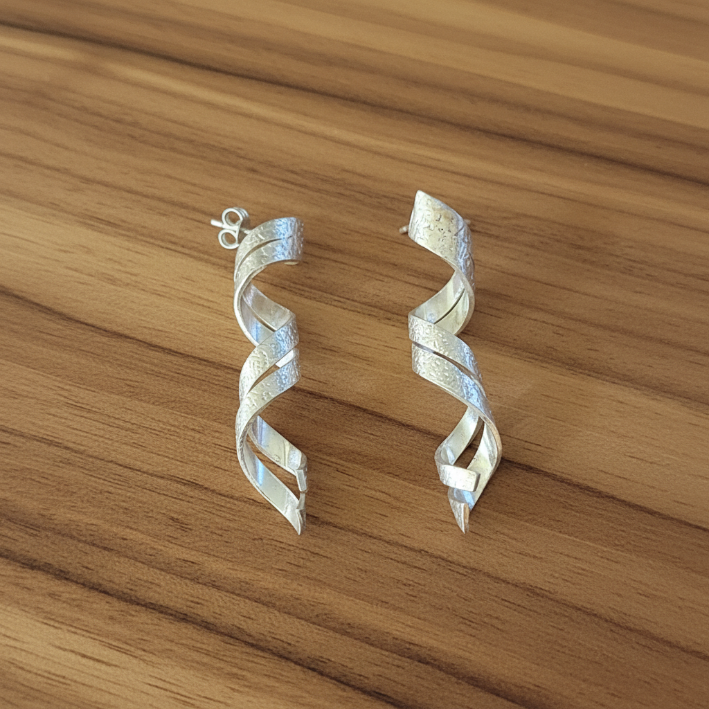 Handmade sterling silver earrings with wavy design - Katerina Roukouna