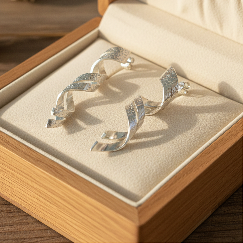 Handmade sterling silver earrings with wavy design - Katerina Roukouna
