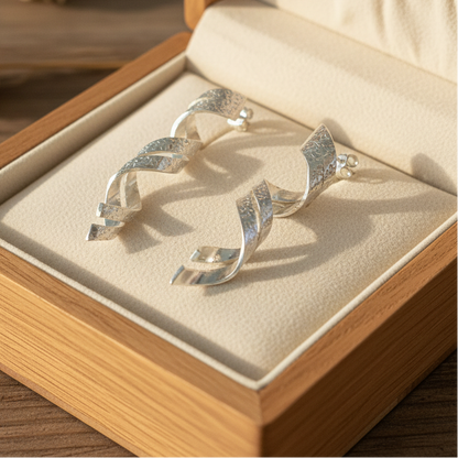 Handmade sterling silver earrings with wavy design - Katerina Roukouna