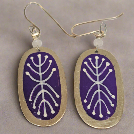 Handmade earrings made by german siver -purple