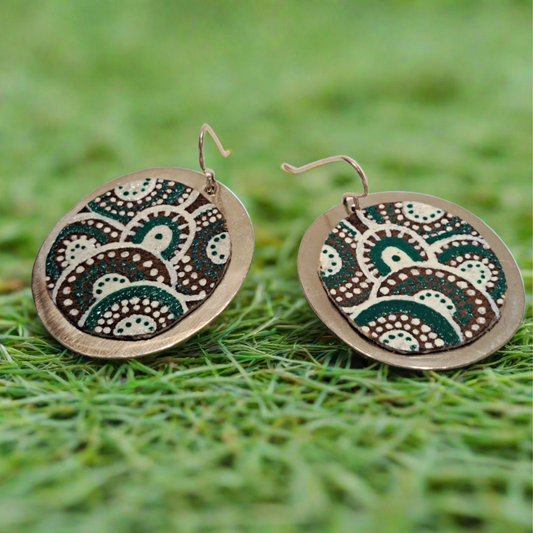 Handmade earrings brown-white and green