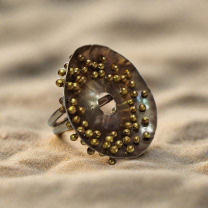 Handmade round ring-german silver and brass