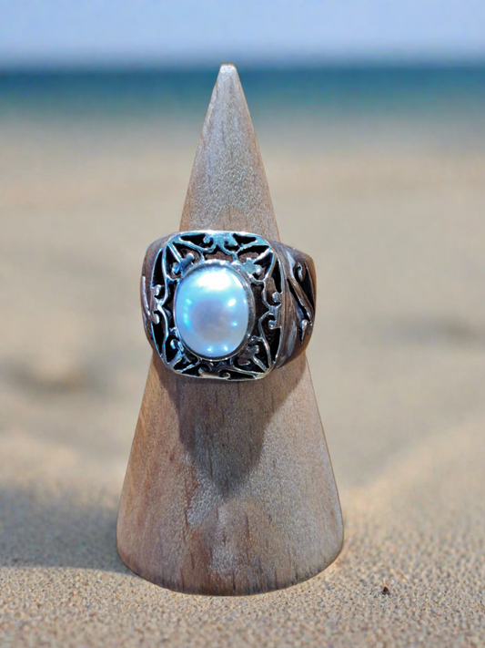 Handmade  strling silver ring antique ring with pearl