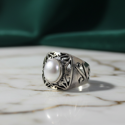 Handmade  strling silver ring antique ring with pearl - Katerina Roukouna