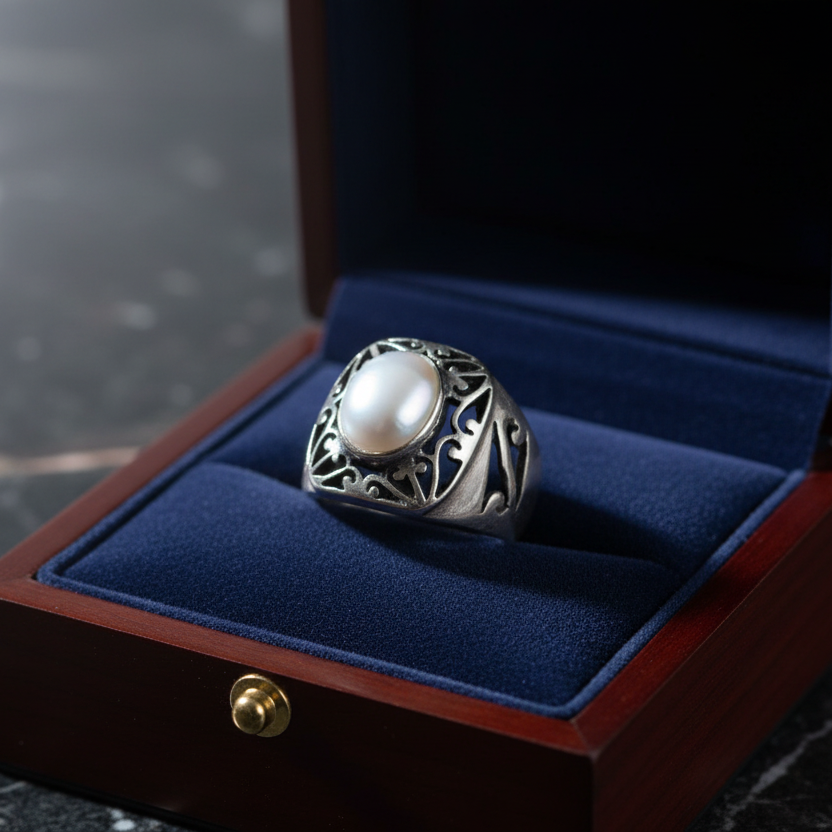 Handmade  strling silver ring antique ring with pearl - Katerina Roukouna