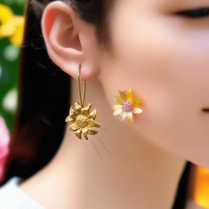 Helianthus gold plated sterling silver earrings - Katerina Roukouna